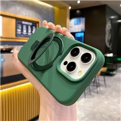 For iPhone 15 Pro Max Case Compatible with MagSafe Kickstand Liquid Silicone Phone Anti-Fingerprints - Army Green