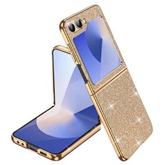 For Samsung Galaxy Z Flip7 FE 5G / Z Flip6 5G Case Leather+PC Electroplating Glitter Phone Cover - Gold
