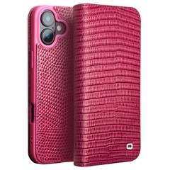 QIALINO For iPhone 16 Plus Wallet Case Crocodile Texture Genuine Cow Leather Anti-Drop Phone Cover