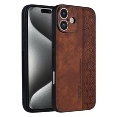 AZNS For iPhone 16 Plus Case Protective PU Leather Covered TPU Phone Shell - Brown