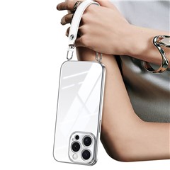 SULADA For iPhone 16 Pro Max Case Electroplating Ultra Clear Soft TPU Phone Cover with PU Wrist Strap - White