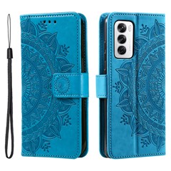 For Oppo Reno12 5G (Global) Case Imprinted Totem PU Leather Wallet Stand Phone Cover - Blue