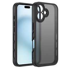 For iPhone 16 Plus Case PC+TPU Translucent Matte Skin-Feel Phone Case Heat Dissipation - Black