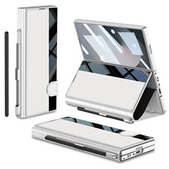 GKK For Samsung Galaxy Z Fold6 5G Stand Case Pen Slot PC+PU Flip Phone Cover with Screen Film - Silver