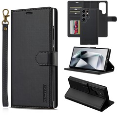 LC.IMEEKE L2 Series for Samsung Galaxy S23 Ultra Case PU Leather Wallet Detachable Magnetic Phone Cover - Black