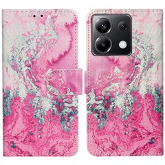 For Xiaomi Poco X6 5G / Redmi Note 13 Pro 5G Case Pattern PU Leather Flip Phone Cover - Pink Seawater Marble