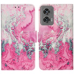 For Motorola Edge 50 Fusion 5G Case Pattern PU Leather Flip Phone Cover - Pink Seawater Marble