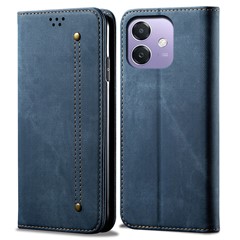 For Oppo A3x 5G Case Jeans Cloth Texture Anti-Scratch Leather Stand Phone Cover - Blue