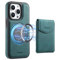 DENIOR D20 For iPhone 15 Pro Max Case Detachable Card Bag Rotary Kickstand Leather+PC+TPU Cover - Blue
