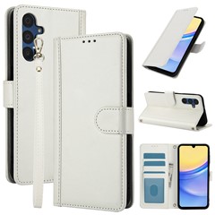 SY-003 For Samsung Galaxy A35 5G Case PU Leather Stand View Phone Wallet Cover with Hand Strap - White