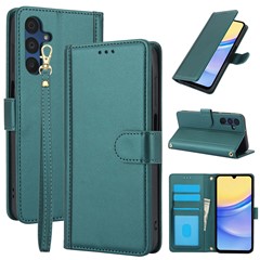 SY-003 For Samsung Galaxy A05s 4G Case PU Leather Stand View Phone Wallet Cover with Hand Strap - Green
