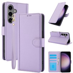 SY-003 For Samsung Galaxy S24+ Case PU Leather Stand View Phone Wallet Cover with Hand Strap - Purple
