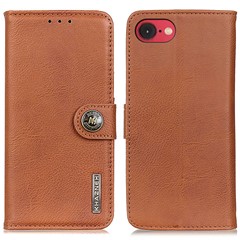 KHAZNEH For iPhone 17e / 16e Wallet Case Cowhide Texture Leather Flip Phone Cover - Brown