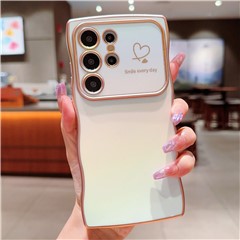 For Samsung Galaxy S24 Ultra Case Curly Shape Love Heart TPU Phone Cover Iridescent Gradient - Colorful White