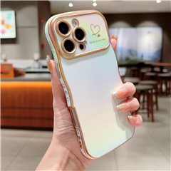 For iPhone 16 Pro Max Case Curly Shape Love Heart TPU Phone Cover Iridescent Gradient - Colorful White