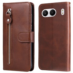 For OnePlus Nord 4 Case Zipper Wallet Calf Texture PU Leather Phone Cover - Brown