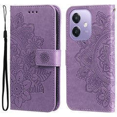 For Oppo A5x 5G / A3x 4G / A3x 5G (India) Case Floral Pattern PU Leather Wallet Stand Phone Cover - Purple