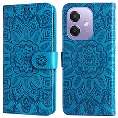 For Oppo A5x 5G / A3x 4G / A3x 5G (India) Case Sunflower Imprint Leather Wallet Phone Cover - Blue