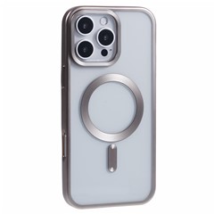 For iPhone 16 Pro Max Case Matte Electroplating Phone Cover Compatible with MagSafe - Titanium Grey