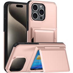 For iPhone 16 Pro Max Cases Card Slot TPU+PC Kickstand Phone Case - Rose Gold