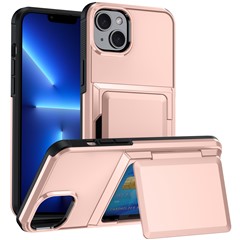 For iPhone 13 Cases Card Slot TPU+PC Kickstand Phone Case - Rose Gold