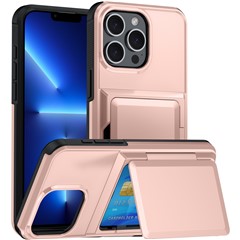 For iPhone 13 Pro Max Cases Card Slot TPU+PC Kickstand Phone Case - Rose Gold