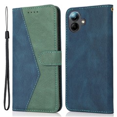 For Samsung Galaxy A06 4G Cover Color Splicing Wallet Stand Leather Phone Case with Wrist Strap - Blue+Green