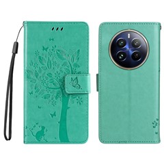 For Realme 13 Pro 5G (Global) / 13 Pro+ 5G (Global) / P1 Pro 5G / 12 Pro 5G / 12 Pro+ 5G Case Cat Tree Pattern Leather Phone Cover - Green