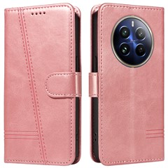 For Realme 13 Pro 5G (Global) / 13 Pro+ 5G (Global) / P1 Pro 5G / 12 Pro 5G / 12 Pro+ 5G Case Wallet T-Shape Lines Leather Phone Cover - Rose Gold