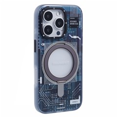 YOUNGKIT Technology Series for iPhone 16 Pro Max Case Magnetic Kickstand IMD PC+TPU Phone Cover - Grey