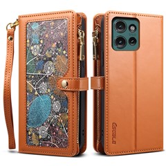 ESEBLE Galaxy Series For Motorola Edge 50 Neo 5G / Moto S50 5G / Thinkphone 25 5G Case Leather Zipper Phone Cover RFID Blocking - Brown