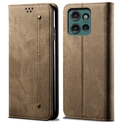 For Motorola Edge 60 Neo 5G / Edge 50 Neo 5G / Moto S50 5G / ThinkPhone 25 5G Case Jeans Cloth Texture Anti-Scratch Leather Stand Phone Cover - Khaki