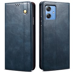 For Motorola Moto G55 5G Case Crazy Horse Texture Waxy Leather Wallet Stand Phone Cover - Blue