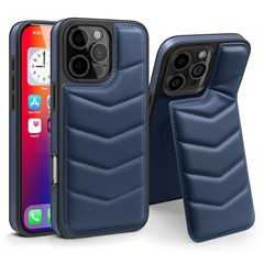 For iPhone 16 Pro Max Case Compatible with MagSafe RFID Blocking Card Slot Leather Back Cover - Blue