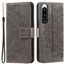 For Sony Xperia 5 IV 5G Mandala Flower Pattern Imprinted Phone Case Anti-drop PU Leather Flip Wallet Cover Stand - Grey