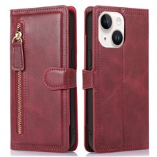 Anti-scratch Phone Case For iPhone 14, Zipper Pocket Wallet Full Protection PU Leather Phone Flip Cover Card Holder with Magnetic Buckle - Red