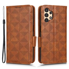 For Samsung Galaxy A13 4G Imprinted Triangle Pattern Anti-scratch PU Leather Case Wallet Foldable Stand Phone Cover - Brown