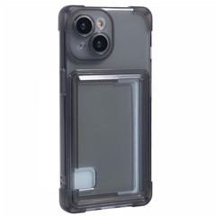 For iPhone 13 TPU Case Reinforced Corners Side Push Card Holder Phone Cover - Black