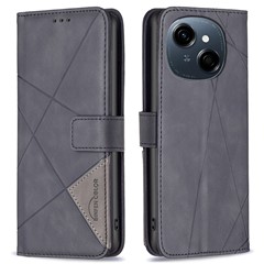 BINFEN COLOR For TECNO Spark Go 2025 / Spark Go 1 / Pop 9 4G Phone Cases Wallet Stand Geometry Imprint Leather Cover -  Black