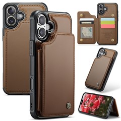 For iPhone 16 Plus Phone Case CASEME C22 Leather Back Cover with RFID Blocking Card Slots - Brown