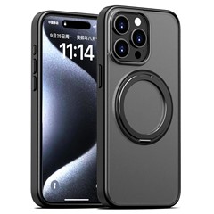 For iPhone 16 Pro Max Case Compatible with MagSafe PC+TPU Phone Cover Kickstand - Transparent Black