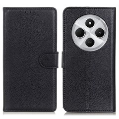 For Xiaomi Poco C75 4G / Redmi 14R 5G / 14C 4G Wallet Case PU Leather Phone Cover Litchi Texture - Black