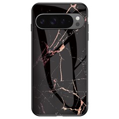 For Google Pixel 9 Pro XL Case Marble Pattern Tempered Glass + PC + TPU Protective Phone Cover - Gold Black Marble