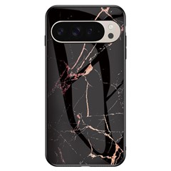 For Google Pixel 9 Pro  /  9 Case Marble Pattern Tempered Glass + PC + TPU Protective Phone Cover - Gold Black Marble