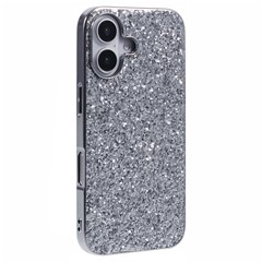 For iPhone 16 Case TPU + PC Sparkling Glitter Phone Back Cover - Silver