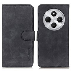 KHAZNEH For Xiaomi Poco C75 4G / Redmi 14R 5G / 14C 4G Case Retro PU Leather Wallet Stand Phone Cover - Black