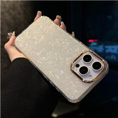 For iPhone 16 Pro Max Case IMD Shell Pattern PC+TPU Phone Cover - Transparent White