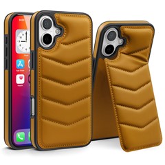 For iPhone 16 Case Compatible with MagSafe RFID Blocking Card Slot Leather Back Cover - Brown