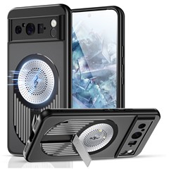 For Google Pixel 8 Pro Magnetic Case Heat Dissipation Aromatherapy Kickstand Silicone+PC Phone Cover - Black