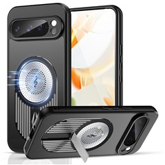For Google Pixel 9 Pro XL Magnetic Case Heat Dissipation Aromatherapy Kickstand Silicone+PC Phone Cover - Black
